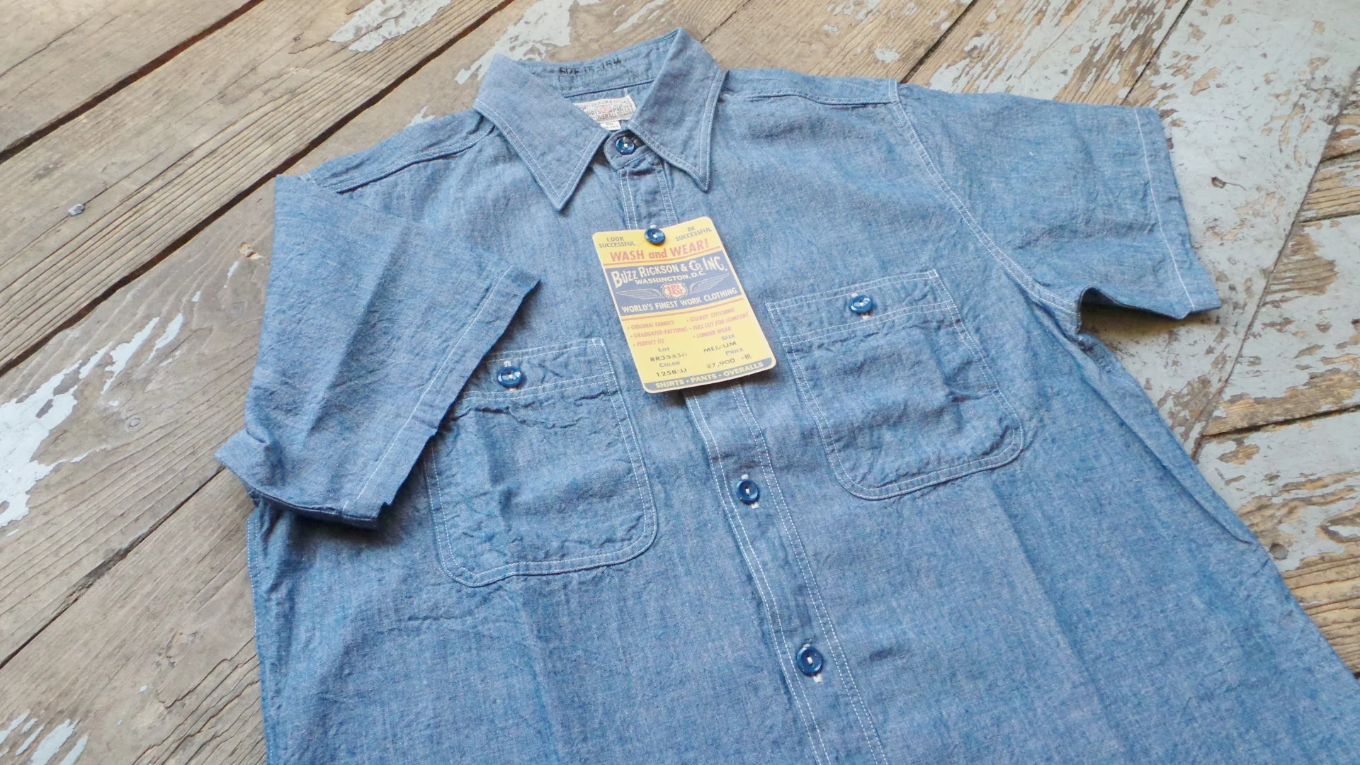 Buzz Rickson Short Sleeve Blue Chambray Shirt - Image 3